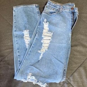 High Waisted Distressed Boyfriend Jean